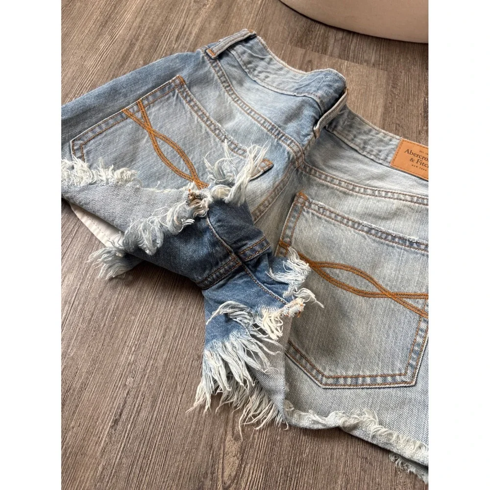 Abercrombie & Fitch Denim Shorts Light Wash Frayed Hem High Rise Cutoff
